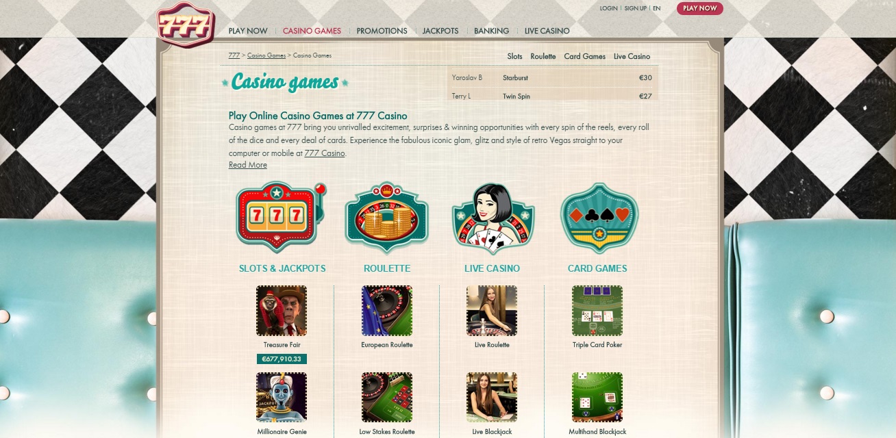 777 casino games selection