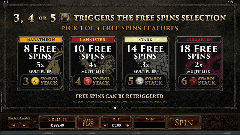 game of thrones freespins